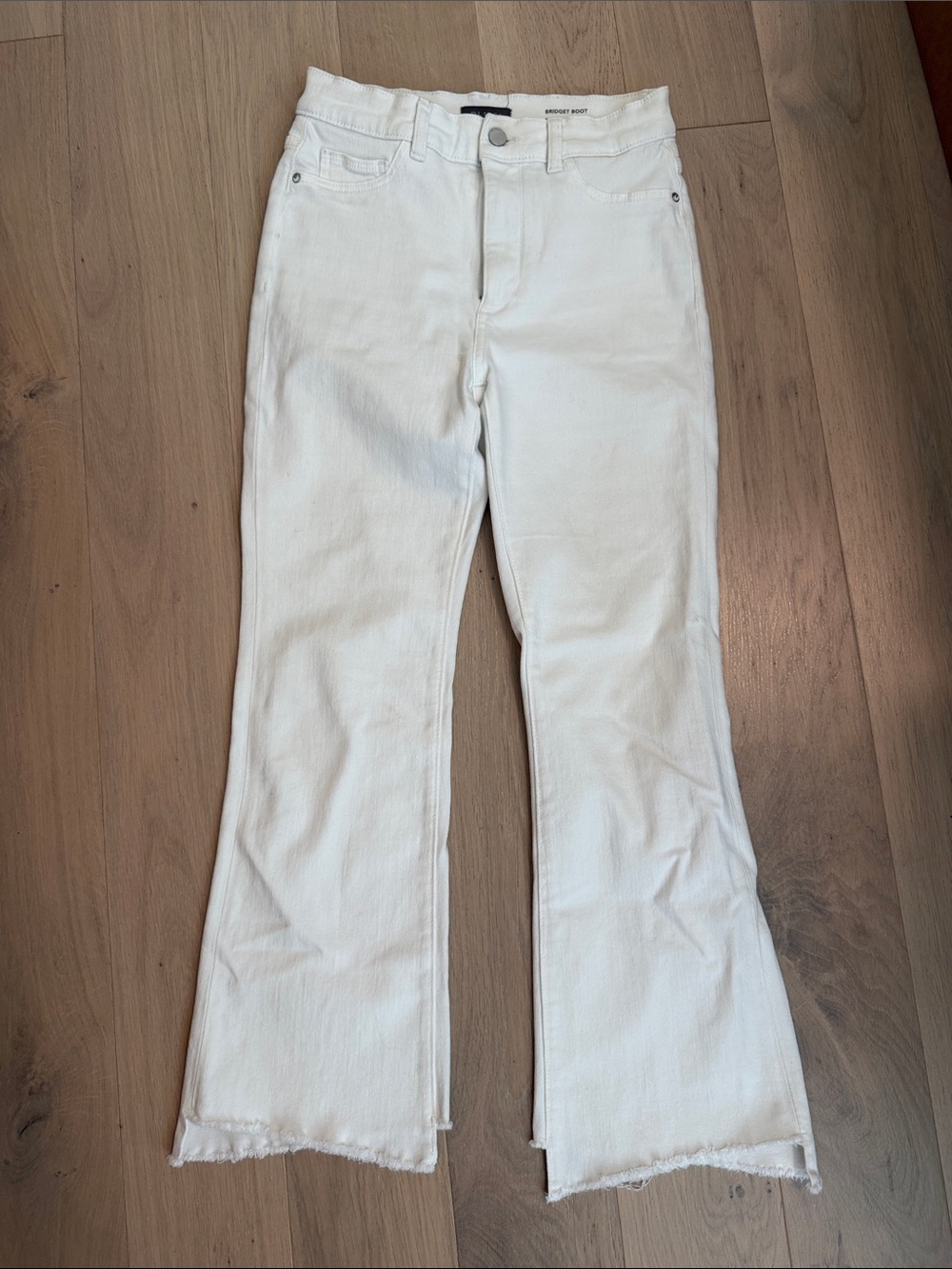 DL1961 White Flare Jeans with Raw Hem